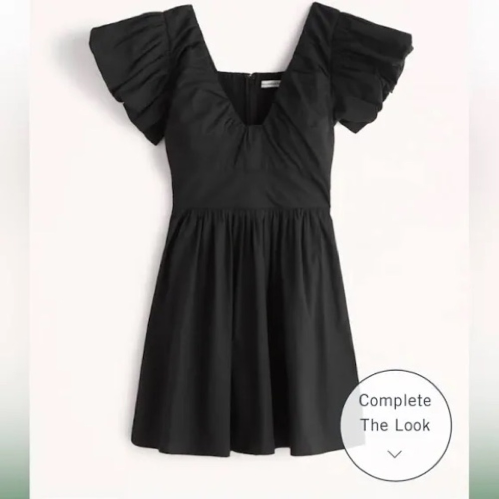 NWT Abercrombie Black Puff Sleeve Mini Romper Dress, Size Small